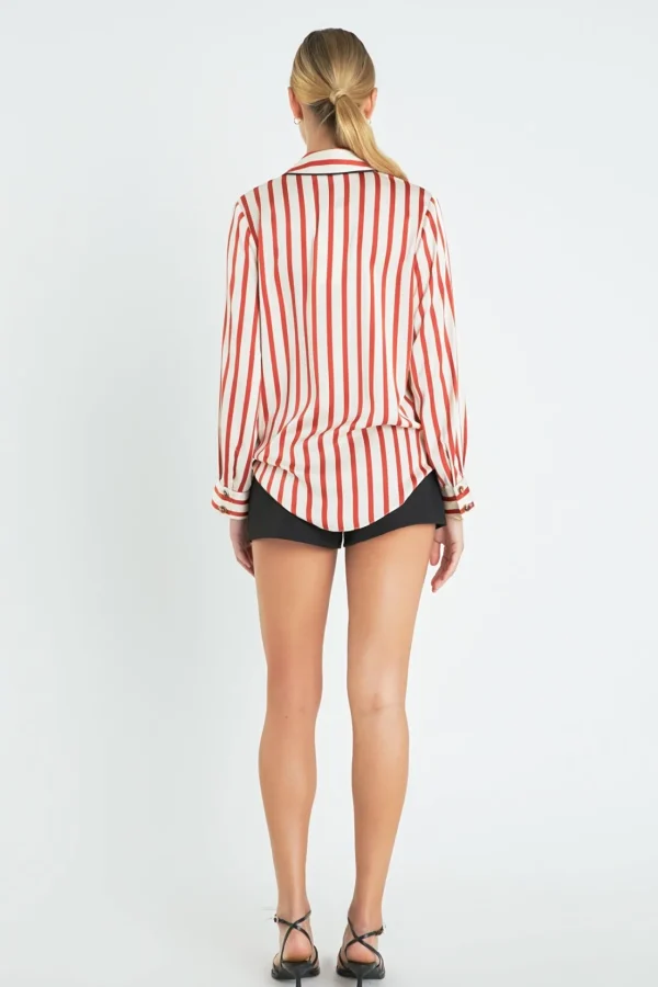 ENGLISH FACTORY Shirts & Blouses*- Striped Satin Shirt with Piping CREAM/BURNTORANGE