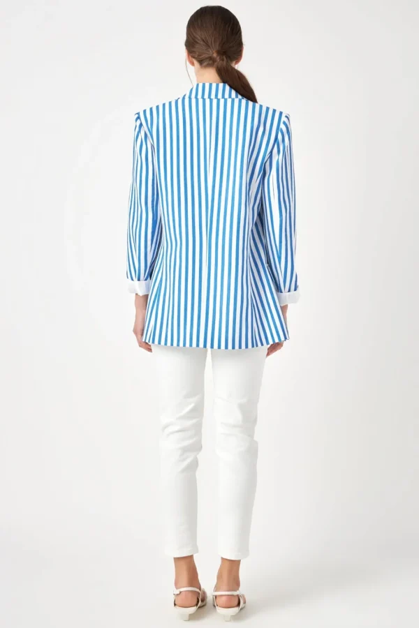 ENGLISH FACTORY Blazers | Tops*- Striped Pocketed Blazer BLUESTRIPE