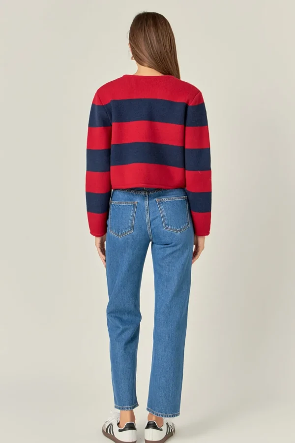 ENGLISH FACTORY Sweaters & Knits*- Striped Knit Cardigan CHERRY/NAVY