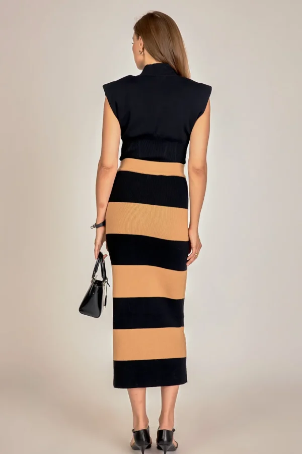 ENGLISH FACTORY Matching Sets | Skirts*- Striped Knit Midi Skirt CAMEL/BLACK