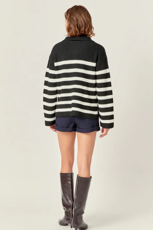 ENGLISH FACTORY Sweaters & Knits | Tops*- Striped Half-Zip Knitted Sweater BLACK/WHITE