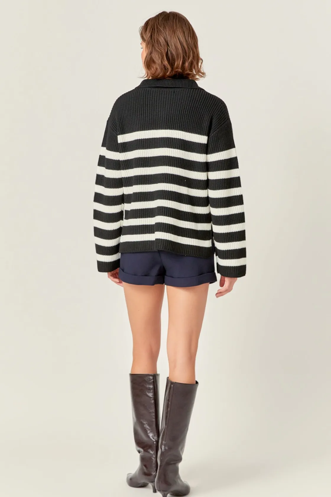 english_factory__striped__2-35.webp ENGLISH FACTORY Sweaters & Knits | Tops*- Striped Half-Zip Knitted Sweater BLACK/WHITE