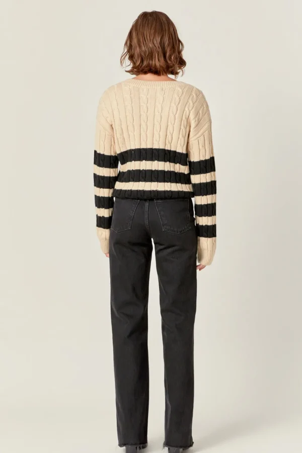 ENGLISH FACTORY Sweaters & Knits | Tops*- Striped Cable Knit Sweater BEIGE/BLACK