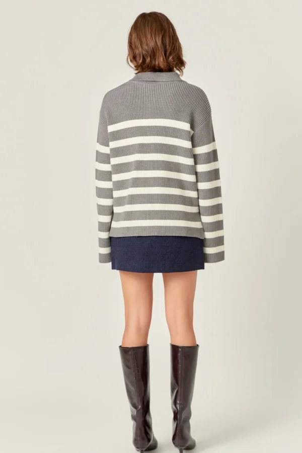 ENGLISH FACTORY Sweaters & Knits | Tops*- Striped Half-Zip Relaxed Sweater