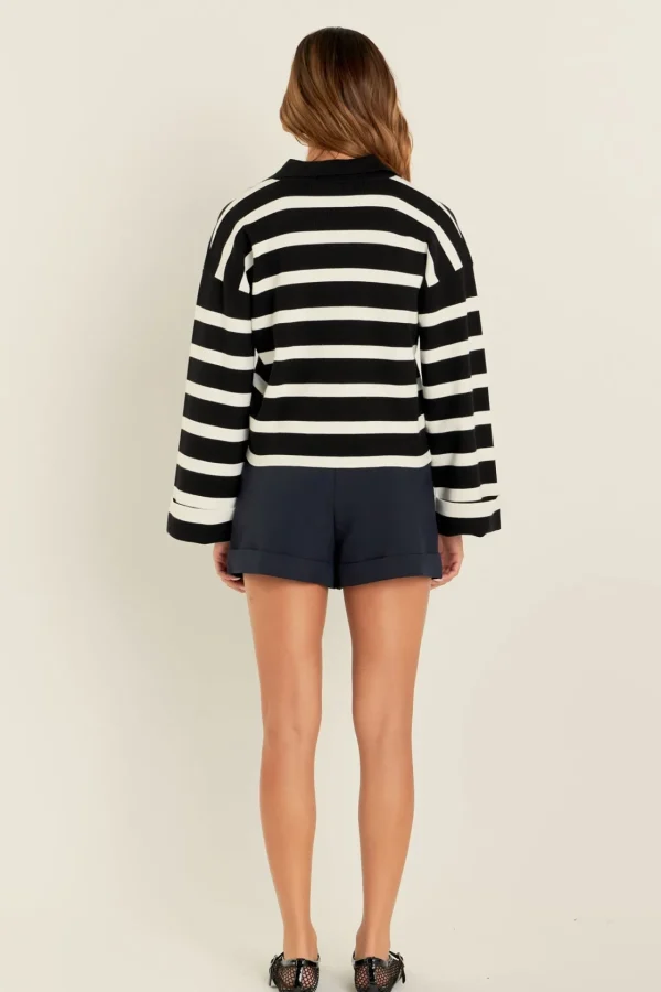 ENGLISH FACTORY Sweaters & Knits | Tops*- Striped Collared Cropped Sweater BLACK/WHITE