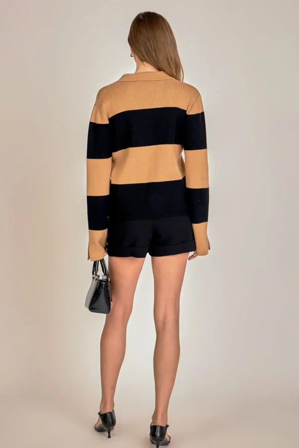 ENGLISH FACTORY Sweaters & Knits | Matching Sets*- Striped Collared Knit Sweater CAMEL/BLACK