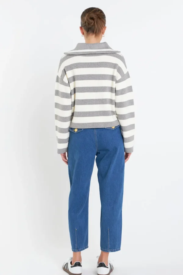 ENGLISH FACTORY Sweaters & Knits | Tops*- Striped Half-Zip Sweater