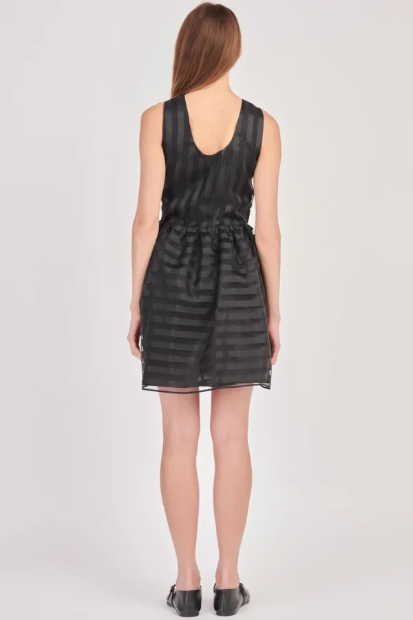 ENGLISH FACTORY Organza | Tops*- Striped Organza Sleeveless Mini Dress BLACK