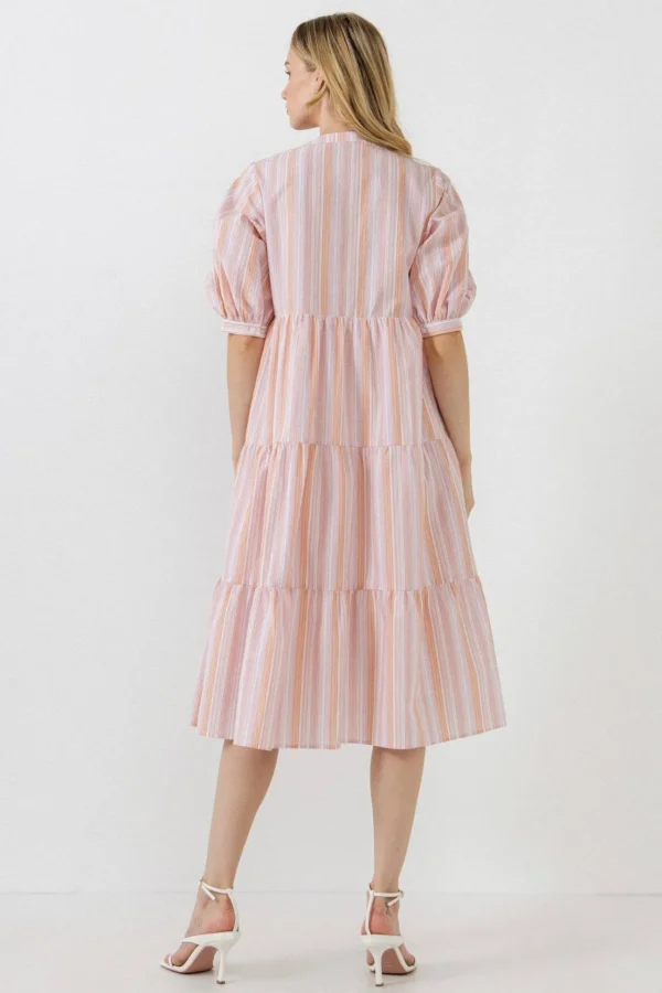 ENGLISH FACTORY Boho Dresses | Tops*- Striped Midi Dress in Orange ORANGEMULTI