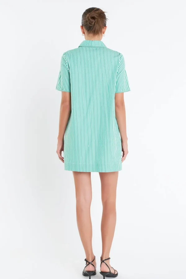 ENGLISH FACTORY Tops*- Striped Binded Wide Sleeve Mini Dress KELLYGREEN