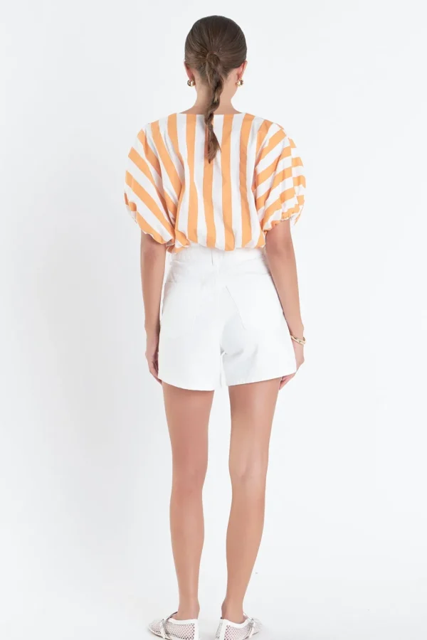 ENGLISH FACTORY Tops*- Striped Blouson Top ORANGE