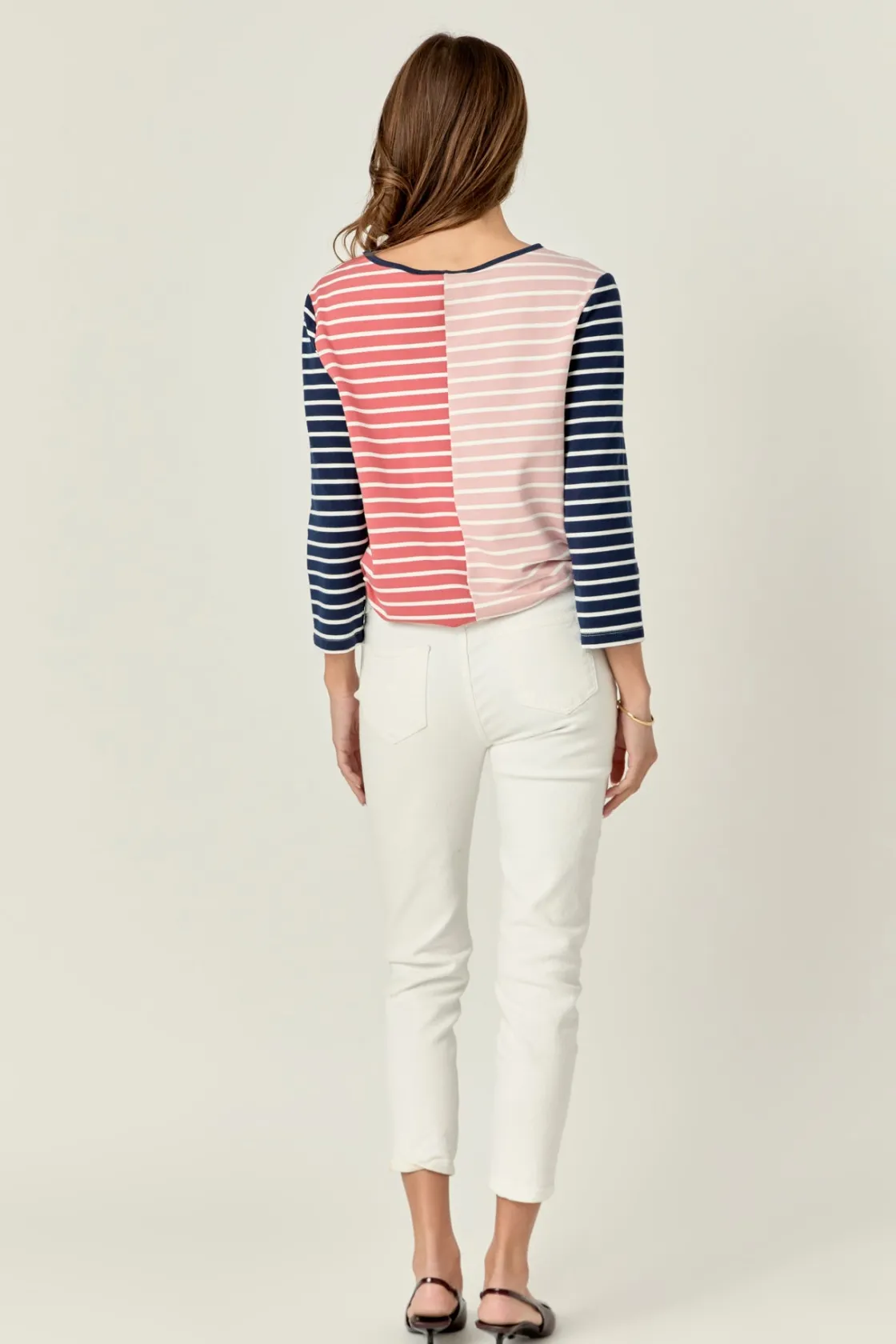 english_factory__striped__2-8.webp ENGLISH FACTORY Tops*- Striped Color Blocked 3/4 Length Sleeve Tee MULTI