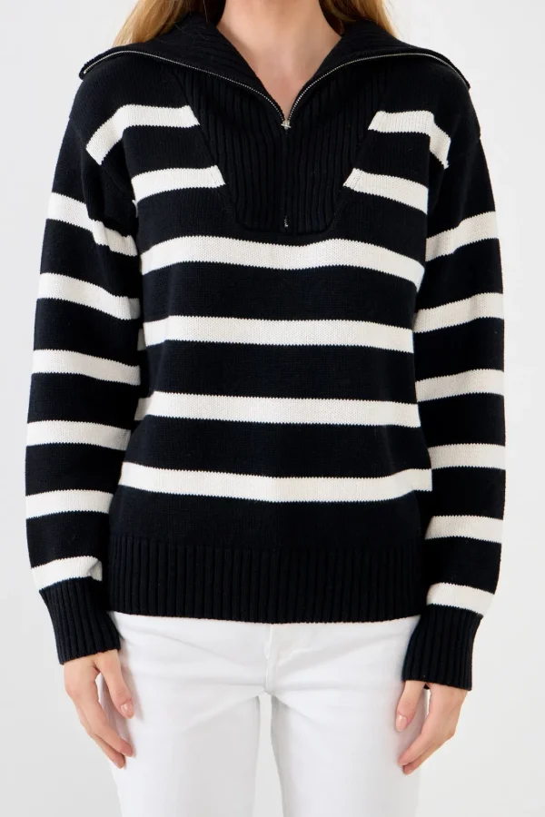 ENGLISH FACTORY Sweaters & Knits | Tops*- Striped Knit Zip Pullover