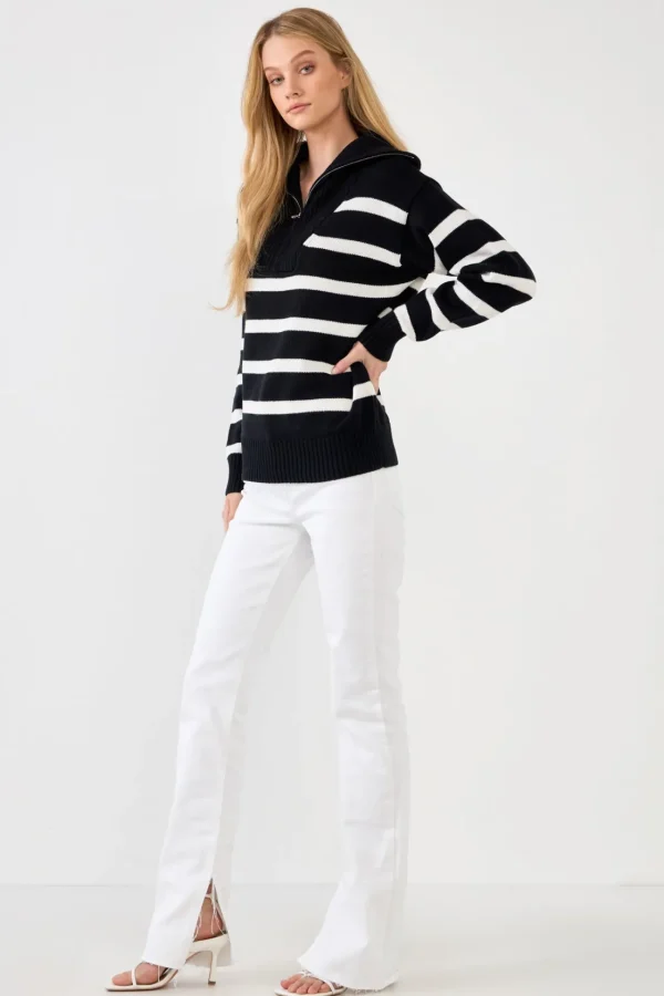 ENGLISH FACTORY Sweaters & Knits | Tops*- Striped Knit Zip Pullover