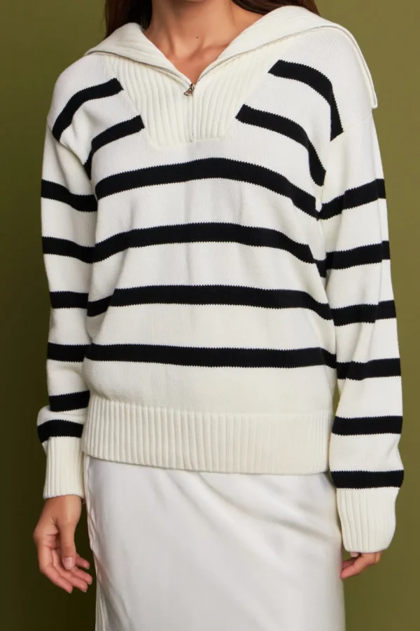 ENGLISH FACTORY Sweaters & Knits | Tops*- Striped Knit Zip Pullover