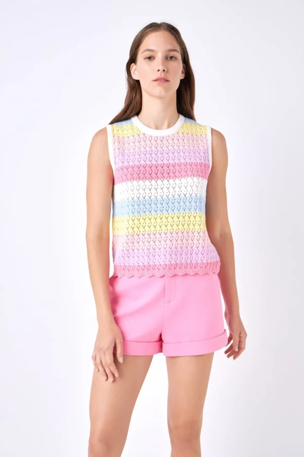 ENGLISH FACTORY Tops*- Striped Crochet Top MULTI