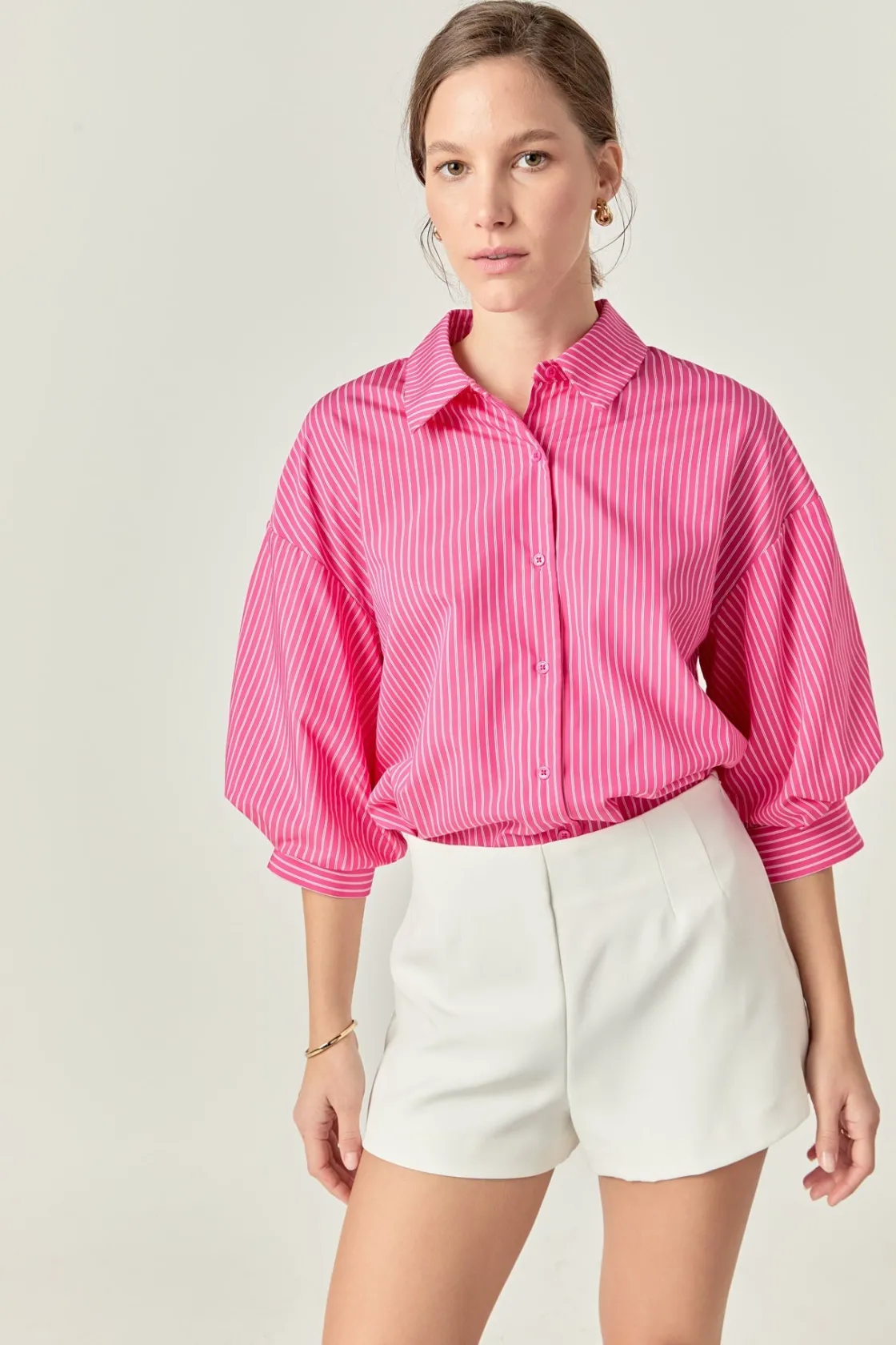 english_factory__striped__3-12.webp ENGLISH FACTORY Shirts & Blouses | Tops*- Striped Balloon Sleeve Shirt Regular fit FUCHSIA