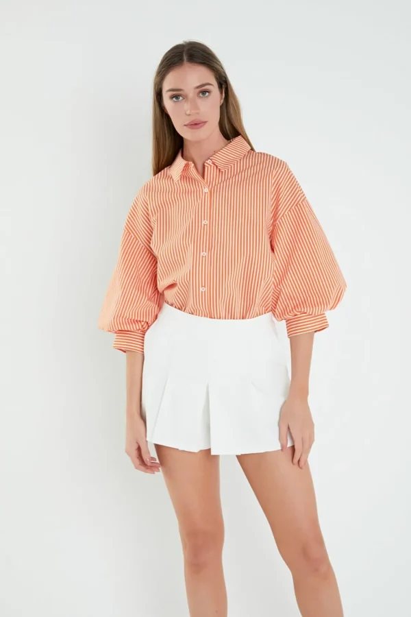ENGLISH FACTORY Shirts & Blouses*- Striped Balloon Sleeve Shirt Relaxed fit ORANGE