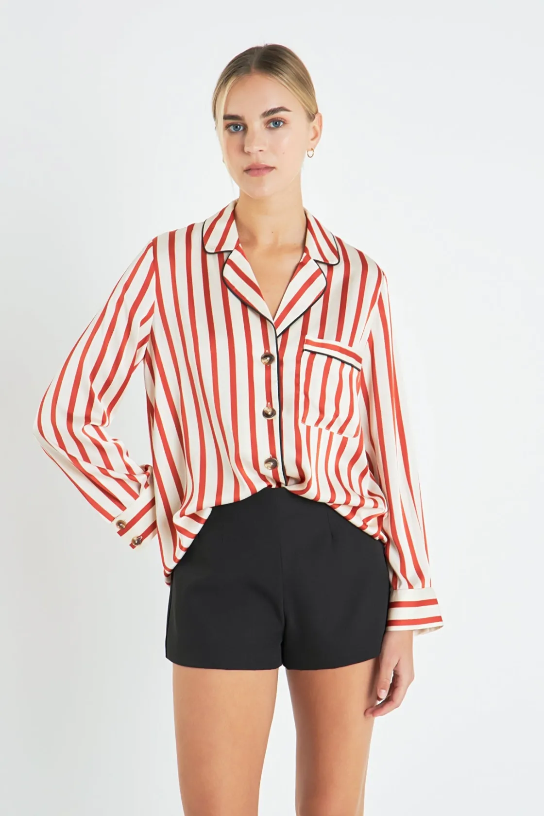 english_factory__striped__3-15.webp ENGLISH FACTORY Shirts & Blouses*- Striped Satin Shirt with Piping CREAM/BURNTORANGE