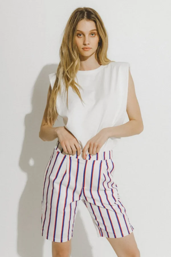 ENGLISH FACTORY Pants | Tops*- Striped Bermuda Pants WHITE