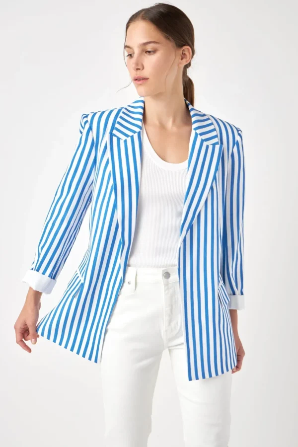 ENGLISH FACTORY Blazers | Tops*- Striped Pocketed Blazer BLUESTRIPE