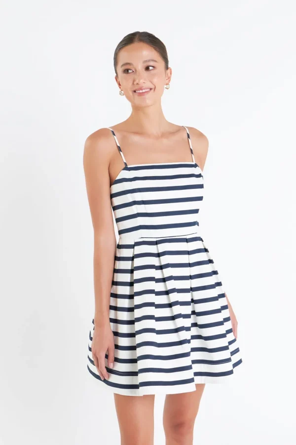 ENGLISH FACTORY Tops*- Striped Mini Dress NAVY/WHITE