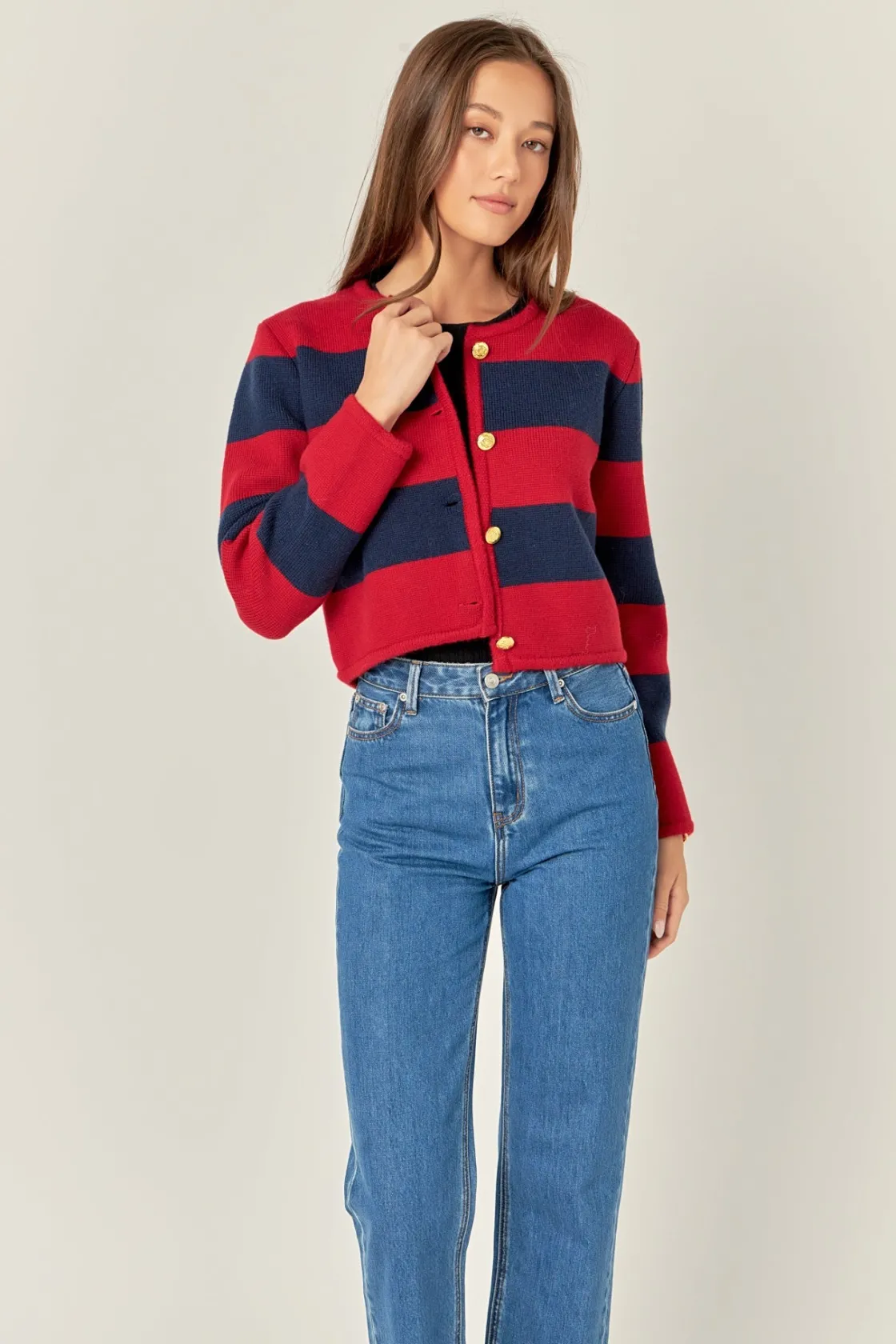 english_factory__striped__3-24.webp ENGLISH FACTORY Sweaters & Knits*- Striped Knit Cardigan CHERRY/NAVY