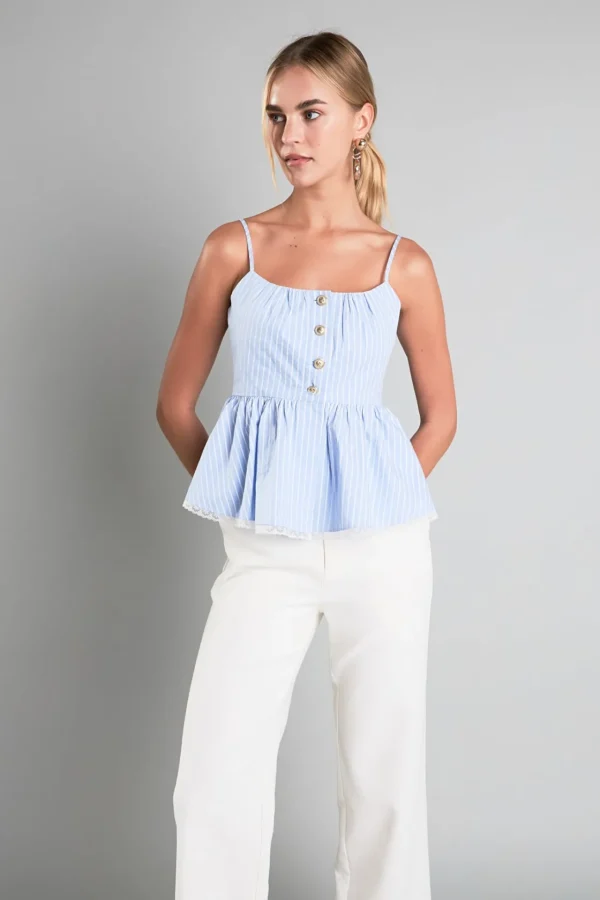 ENGLISH FACTORY Matching Sets | Tops*- Striped Peplum Top BLUE/WHITE