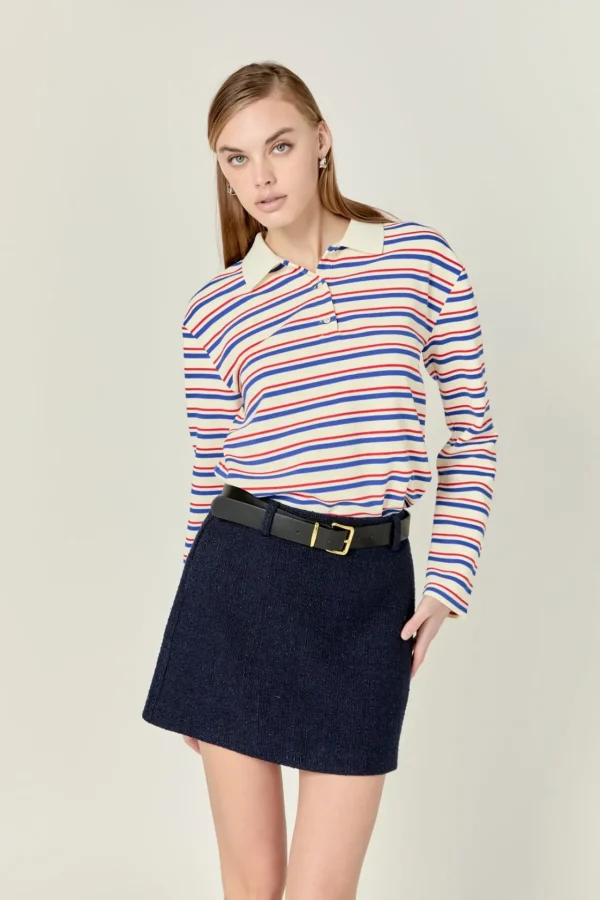 ENGLISH FACTORY Sweaters & Knits | Tops*- Striped Henley Sweater RED/BLUESTRIPE