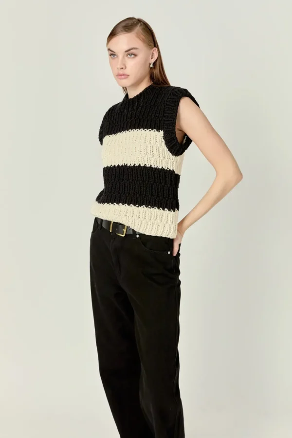 ENGLISH FACTORY Sweaters & Knits | Vest*- Striped Chunky Vest BLACK/IVORY