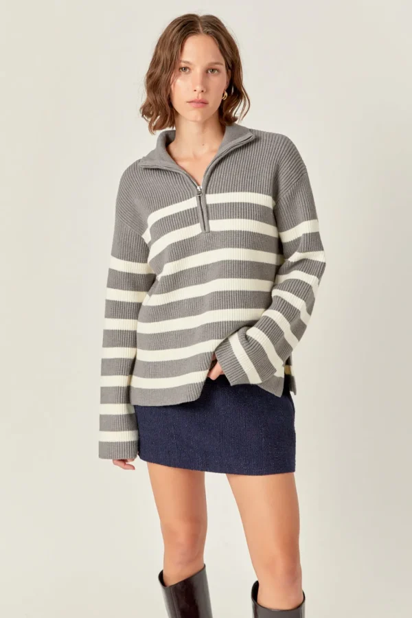 ENGLISH FACTORY Sweaters & Knits | Tops*- Striped Half-Zip Relaxed Sweater