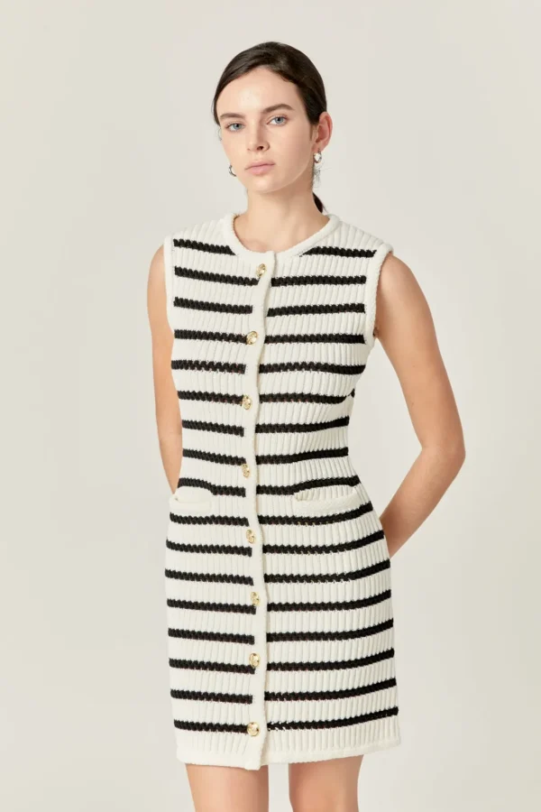 ENGLISH FACTORY Tops*- Striped Knit Vest Dress OFFWHITE/BLACK