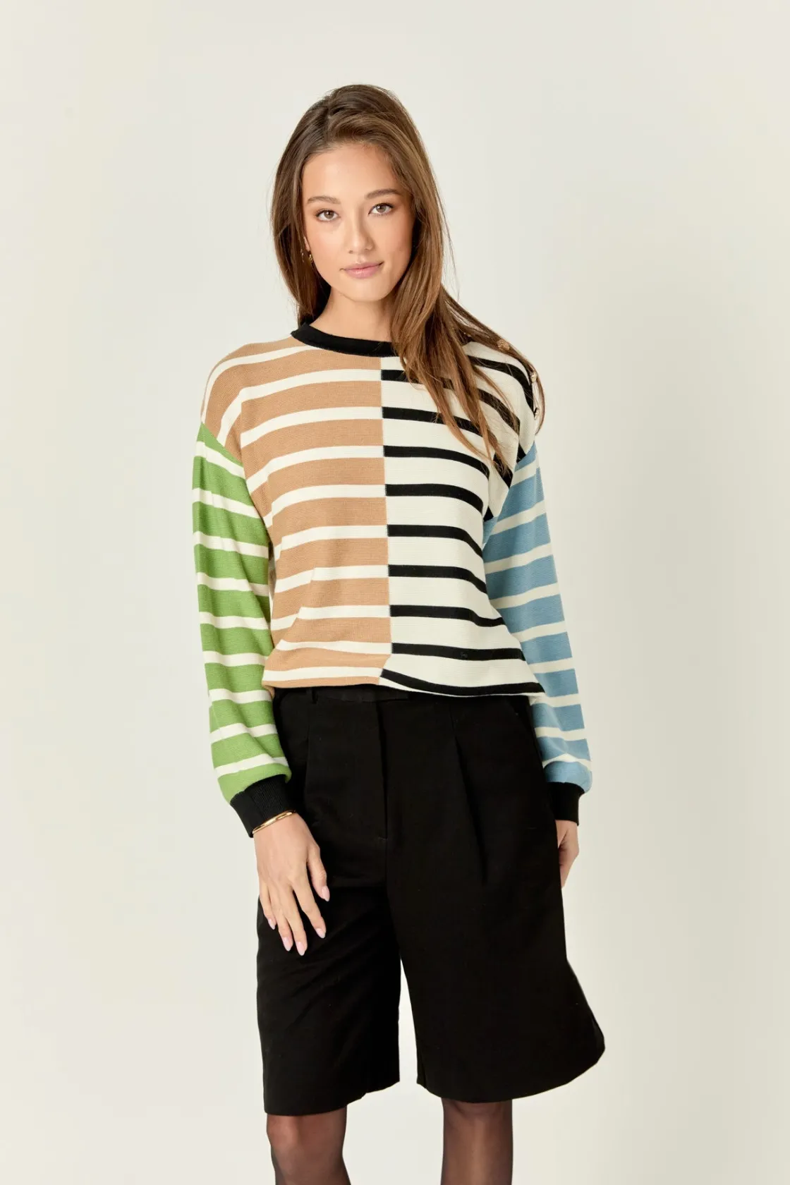 english_factory__striped__3-41.webp ENGLISH FACTORY Sweaters & Knits | Tops*- Striped Combo Sweater with Buttons MULTI
