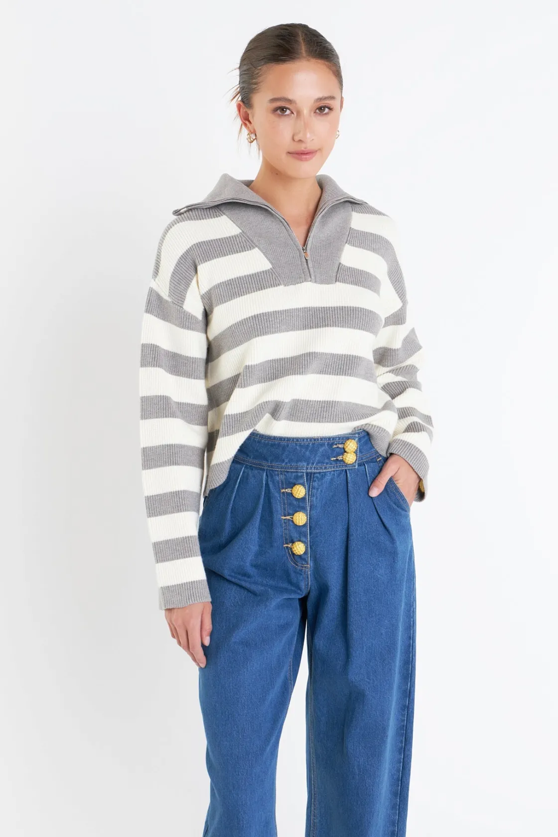 english_factory__striped__3-42.webp ENGLISH FACTORY Sweaters & Knits | Tops*- Striped Half-Zip Sweater