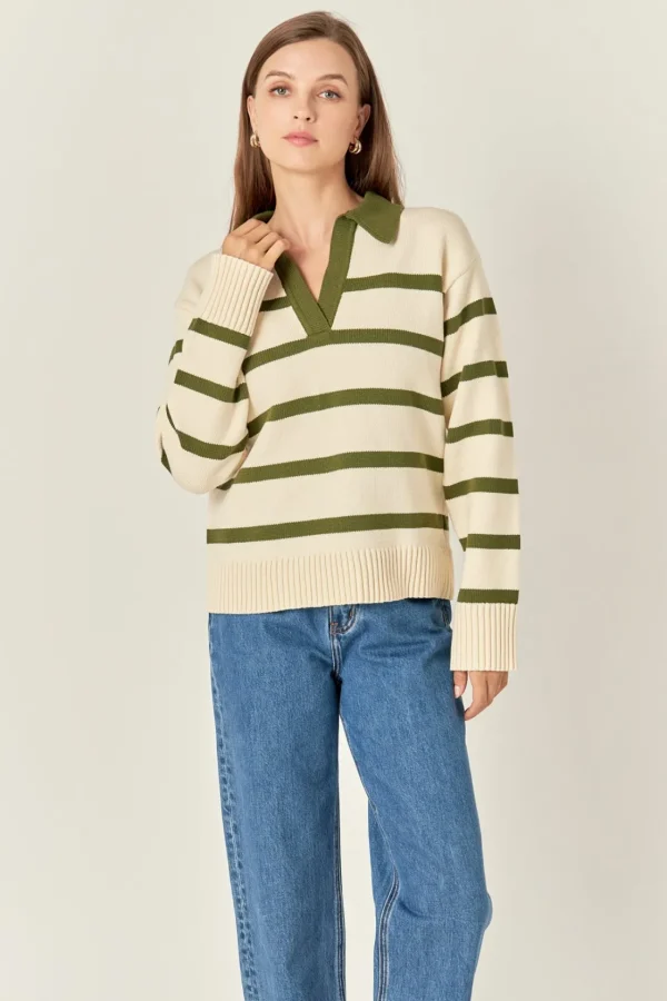ENGLISH FACTORY Sweaters & Knits | Tops*- Striped Collared Sweater