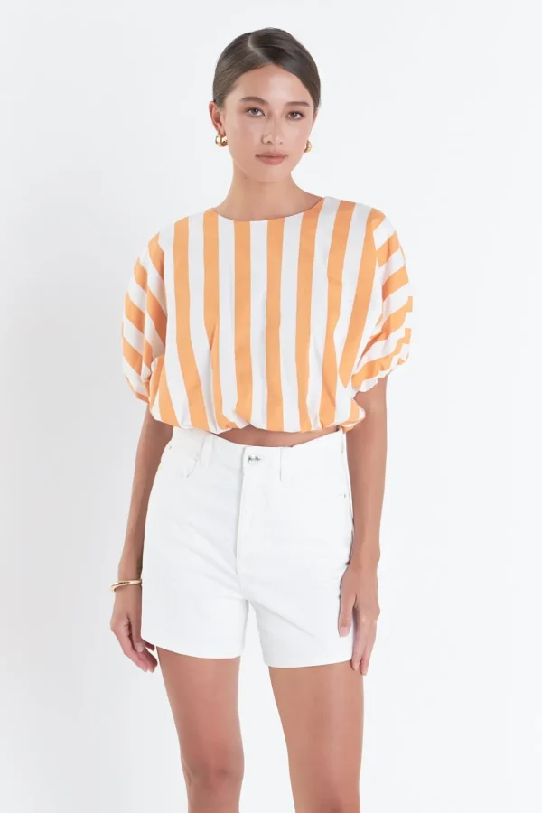 ENGLISH FACTORY Tops*- Striped Blouson Top ORANGE