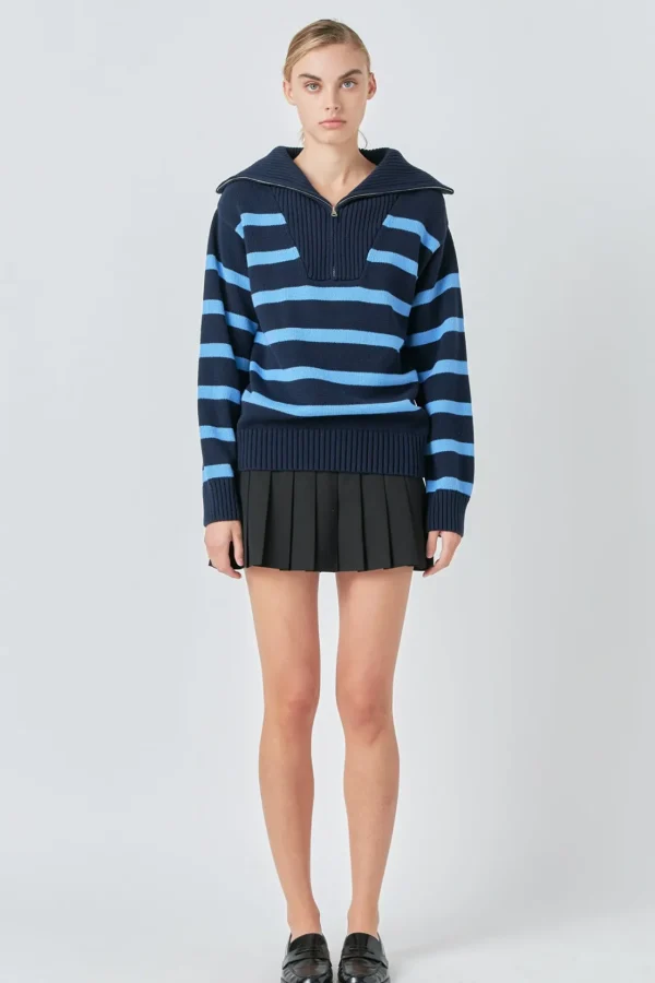 ENGLISH FACTORY Sweaters & Knits | Tops*- Striped Knit Zip Pullover