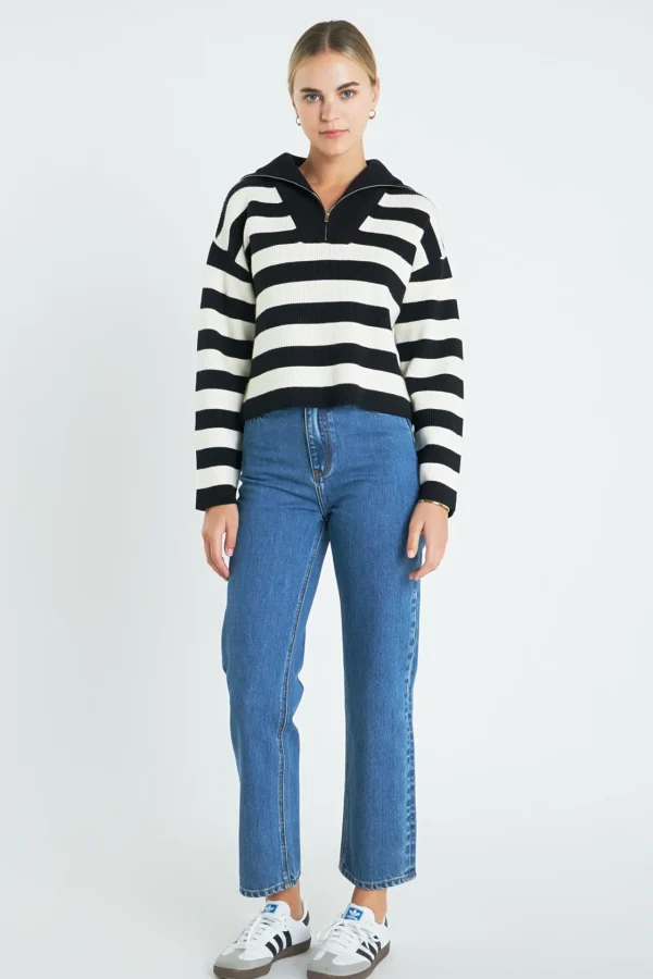 ENGLISH FACTORY Sweaters & Knits | Tops*- Striped Half-Zip Sweater