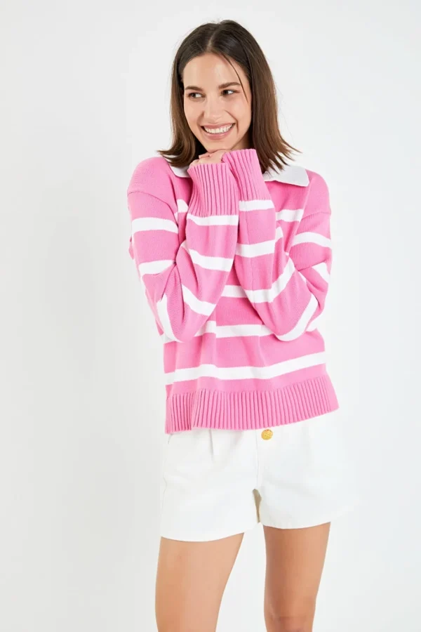 ENGLISH FACTORY Sweaters & Knits | Tops*- Striped Collared Sweater