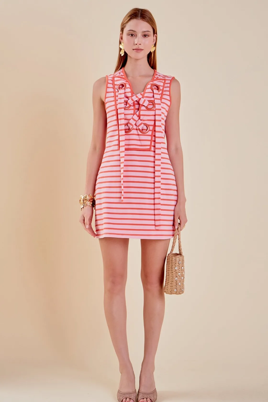 english_factory__striped__4-7.webp ENGLISH FACTORY Lace Dresses | White Dresses*- Striped Knit Lace Up Dress