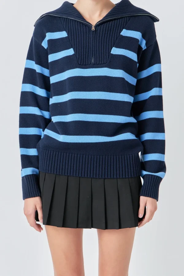 ENGLISH FACTORY Sweaters & Knits | Tops*- Striped Knit Zip Pullover