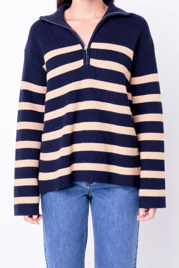 ENGLISH FACTORY Sweaters & Knits | Tops*- Striped Half-Zip Relaxed Sweater