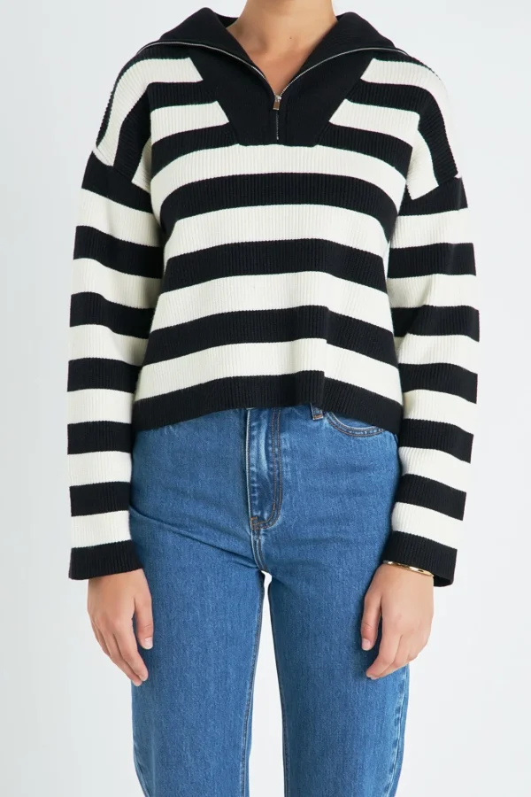 ENGLISH FACTORY Sweaters & Knits | Tops*- Striped Half-Zip Sweater