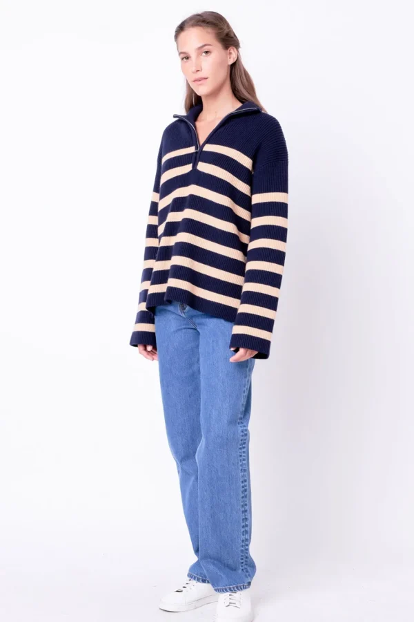 ENGLISH FACTORY Sweaters & Knits | Tops*- Striped Half-Zip Relaxed Sweater