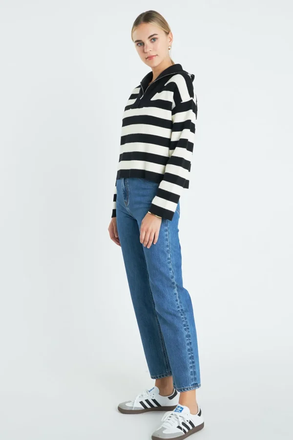 ENGLISH FACTORY Sweaters & Knits | Tops*- Striped Half-Zip Sweater
