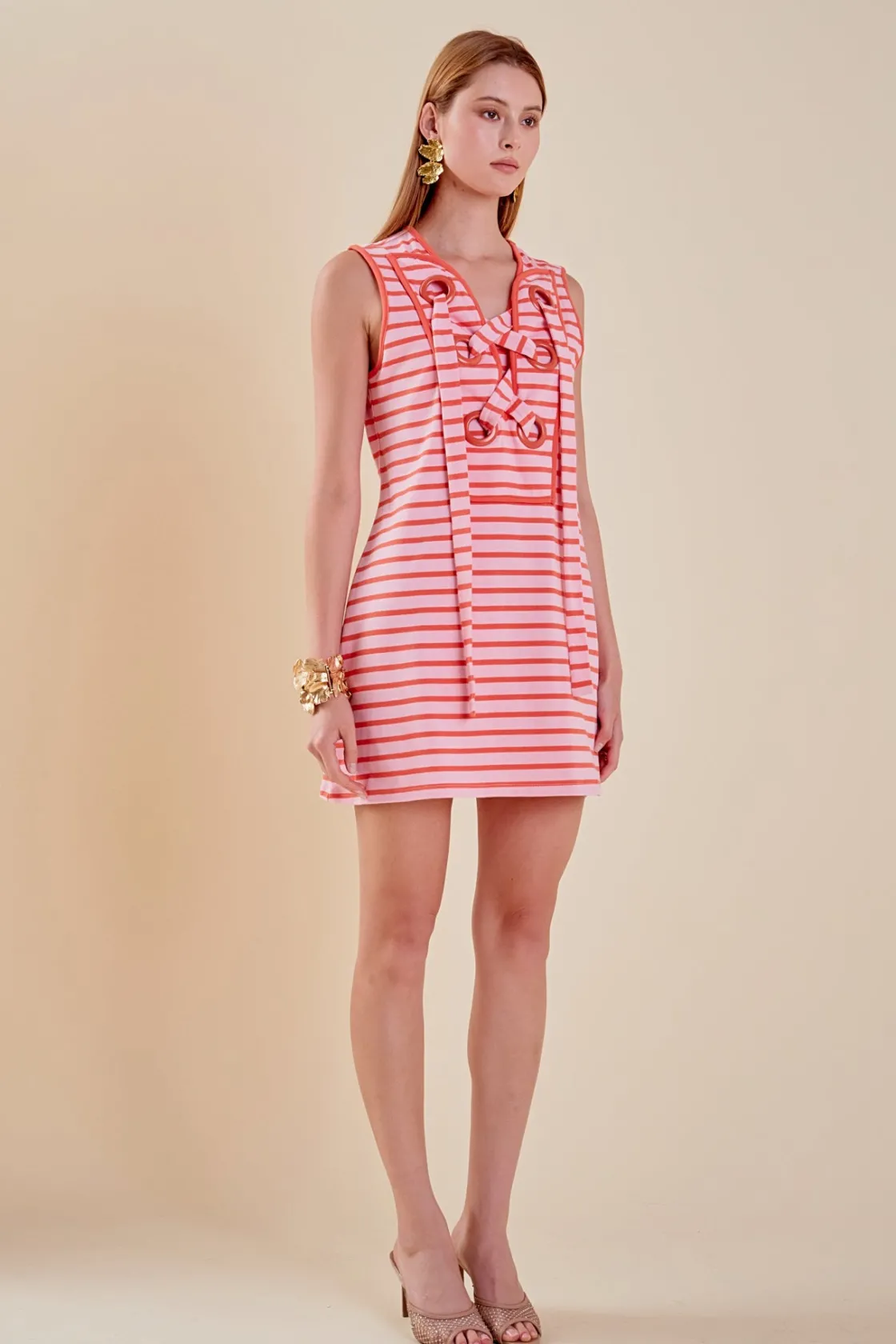 english_factory__striped__6-7.webp ENGLISH FACTORY Lace Dresses | White Dresses*- Striped Knit Lace Up Dress
