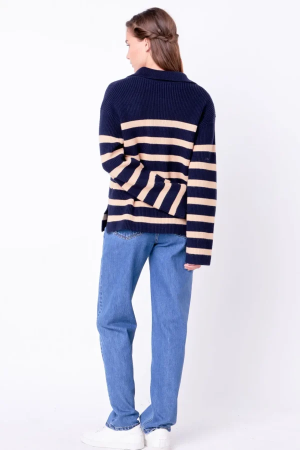 ENGLISH FACTORY Sweaters & Knits | Tops*- Striped Half-Zip Relaxed Sweater