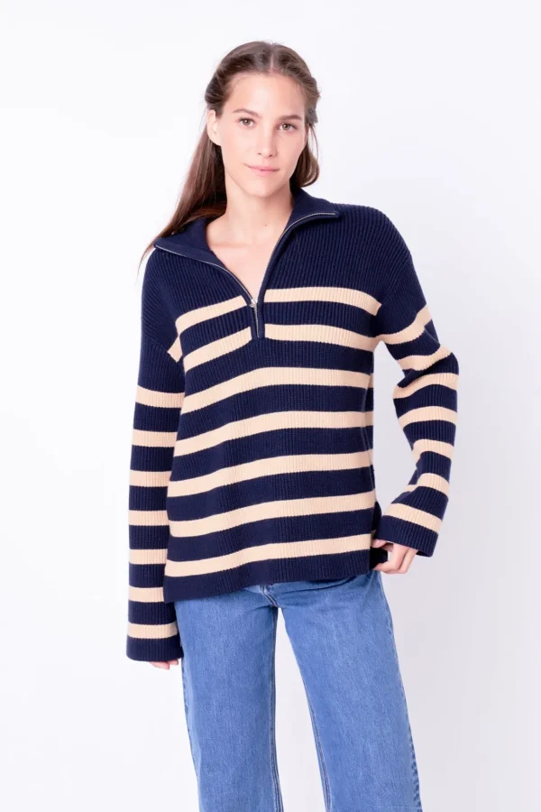 ENGLISH FACTORY Sweaters & Knits | Tops*- Striped Half-Zip Relaxed Sweater