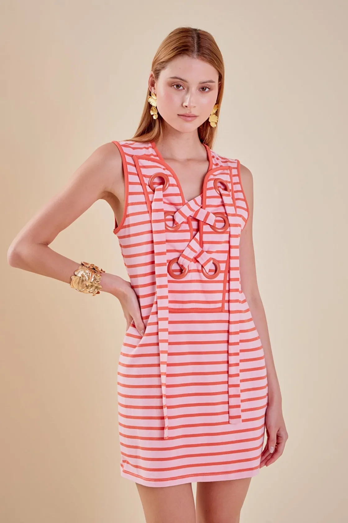 english_factory__striped__8-7.webp ENGLISH FACTORY Lace Dresses | White Dresses*- Striped Knit Lace Up Dress