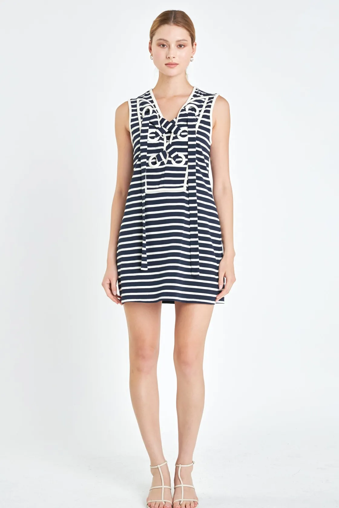 english_factory__striped__9-4.webp ENGLISH FACTORY Lace Dresses | White Dresses*- Striped Knit Lace Up Dress